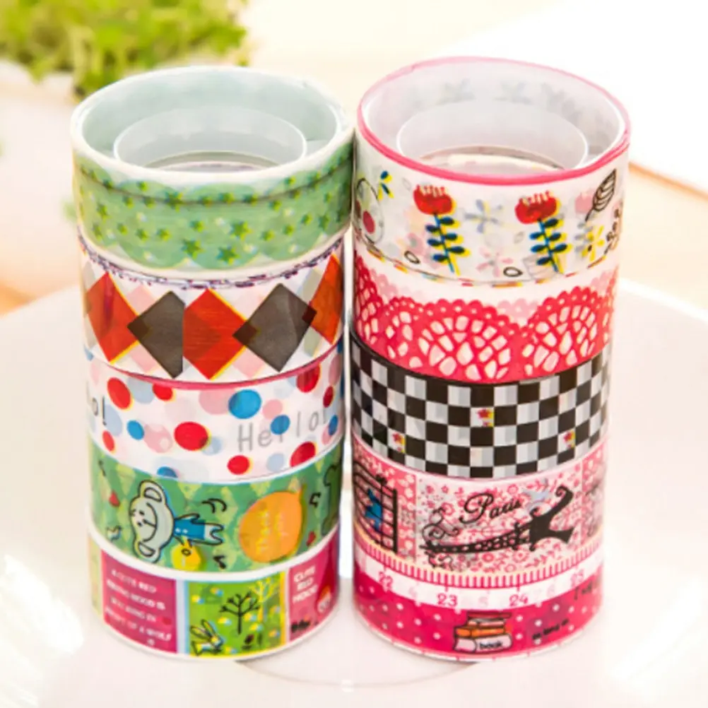 10Pcs Kawaii Lovely Cartoon Paper Scrapbooking Decorative Tape Adhesive Sticker Roll Random Pattern Wholesale | Дом и сад