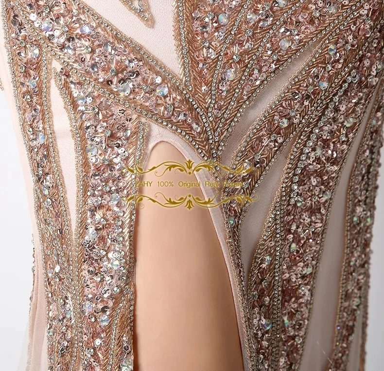 Sparking Design Sexy Backless Evening Dress 2017 ZAHY Original Real Picture Beads Mermaid Sleeveless Charming Prom Gown sh33
