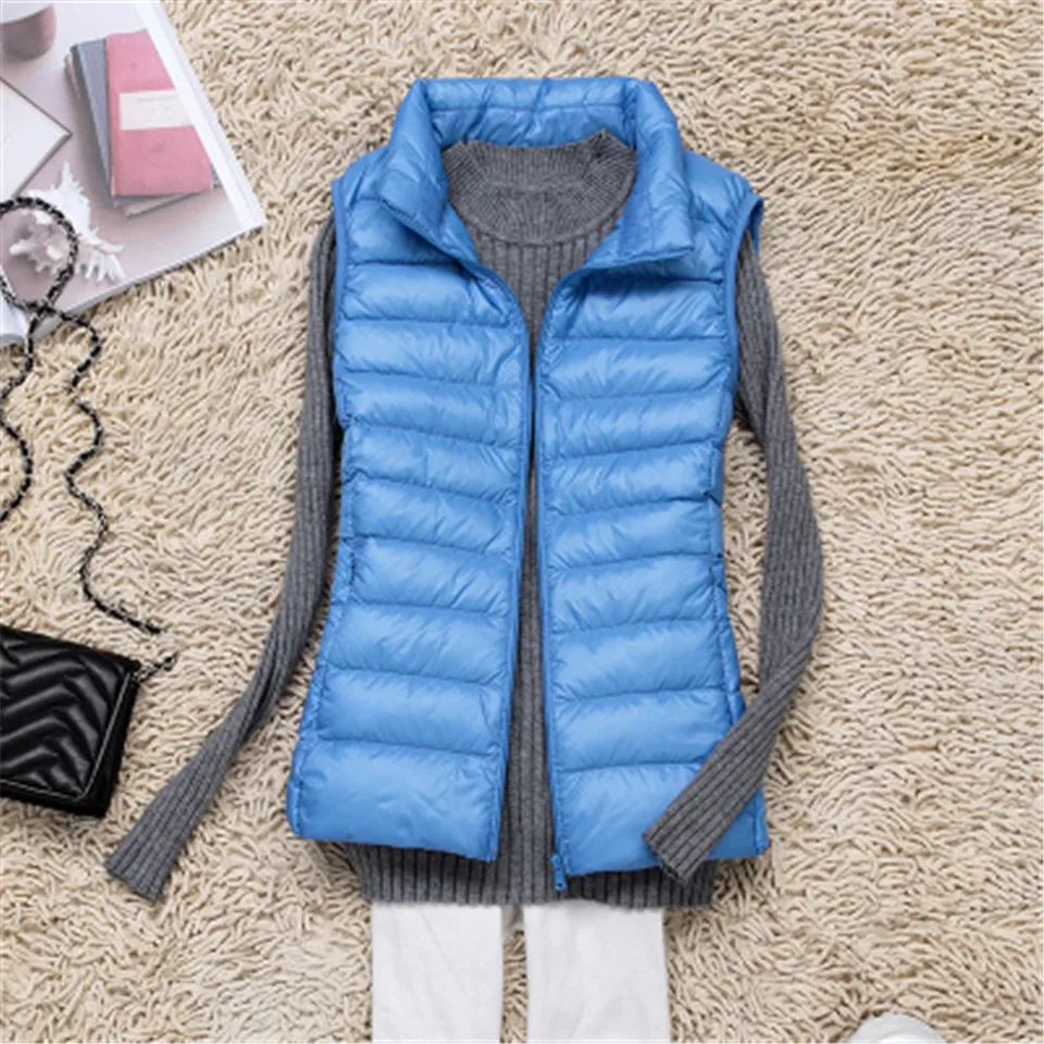 

2020 Sleeveless Women Down Jackets Winter Ultralight 90% White Duck Down Vest Coat Slim Parkas Windproof Warm Waistcoat OK389