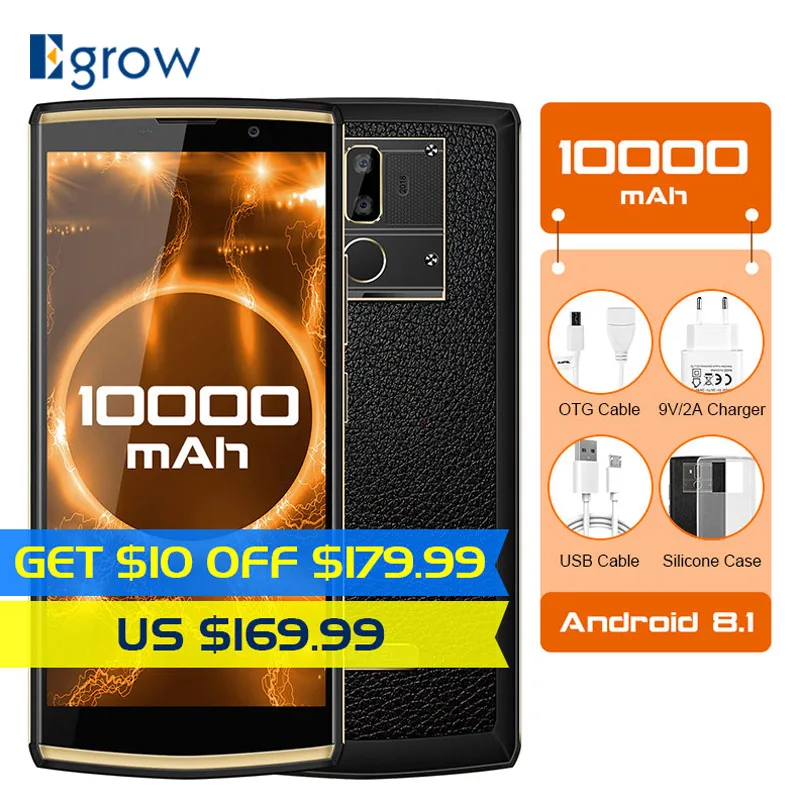 Oukitel K7 10000 мАч 6 0 дюймов 18:9 дисплей Android 8 1 MT6750T 4 Гб ОЗУ 64 ПЗУ 13 МП + 5 Мп Быстрая