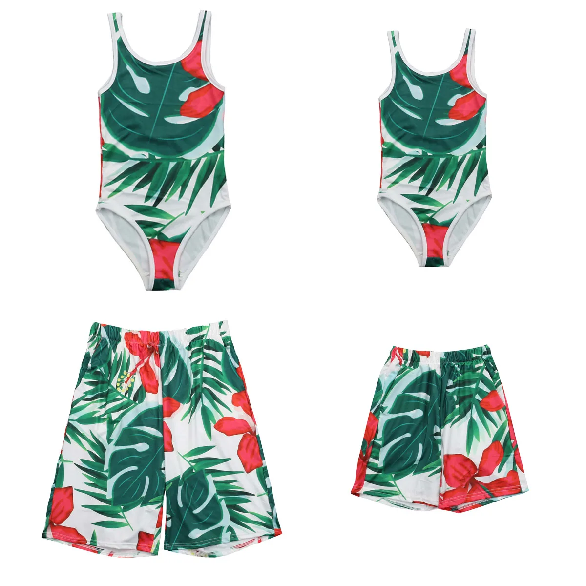 New Family Matching Swimsuit Mother Father Girls Boys Women/Men Swimwear Plant Bikini Sets Fashion |