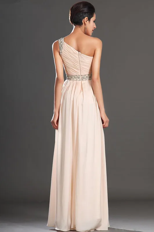 Женское шифоновое вечернее платье цвета шампанского длинное ТРАПЕЦИЕВИДНОЕ