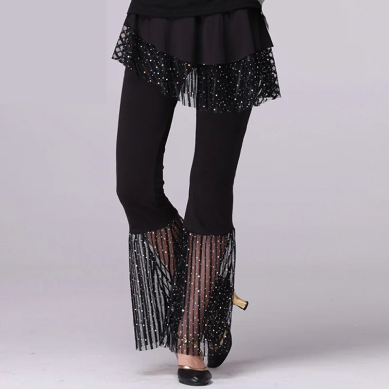 Женские танцевальные брюки облегающие с блестками колокольчиками мягкие