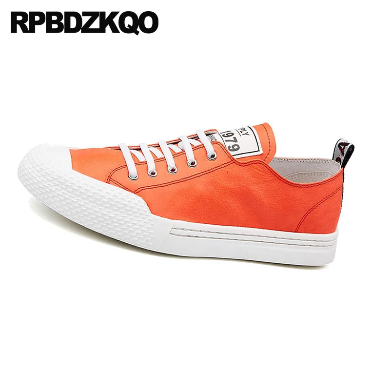 Sneakers High Quality Trainers Men Italy Casual Shoes Runway Lace Up Luxury Brand Cow Skin Skate Orange European Real Leather |