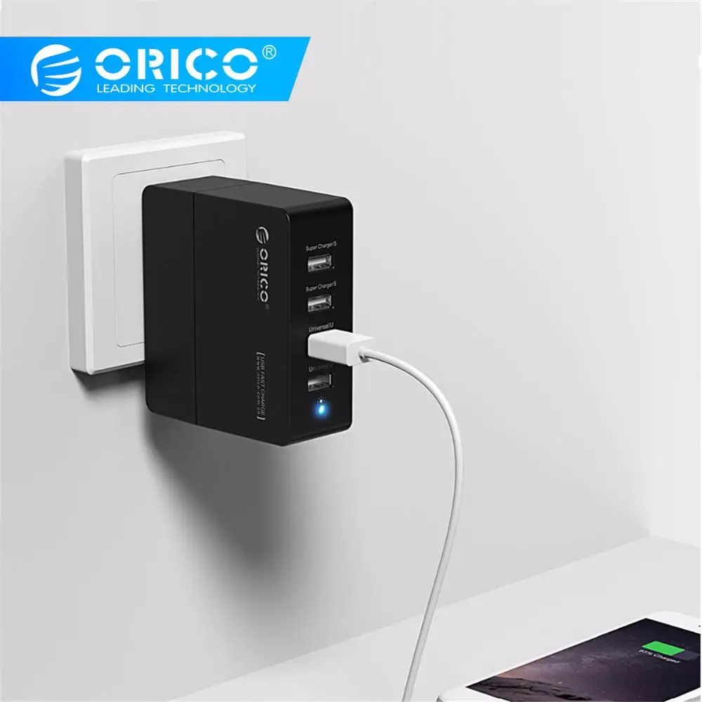 ORICO 4 порта USB зарядное устройство США вилка для путешествий настенное зарядное устройство адаптер 5V2. 4A 5V1. 5A 12 Вт портативный ABS+ PC смарт-зарядное устройство для мобильного телефона