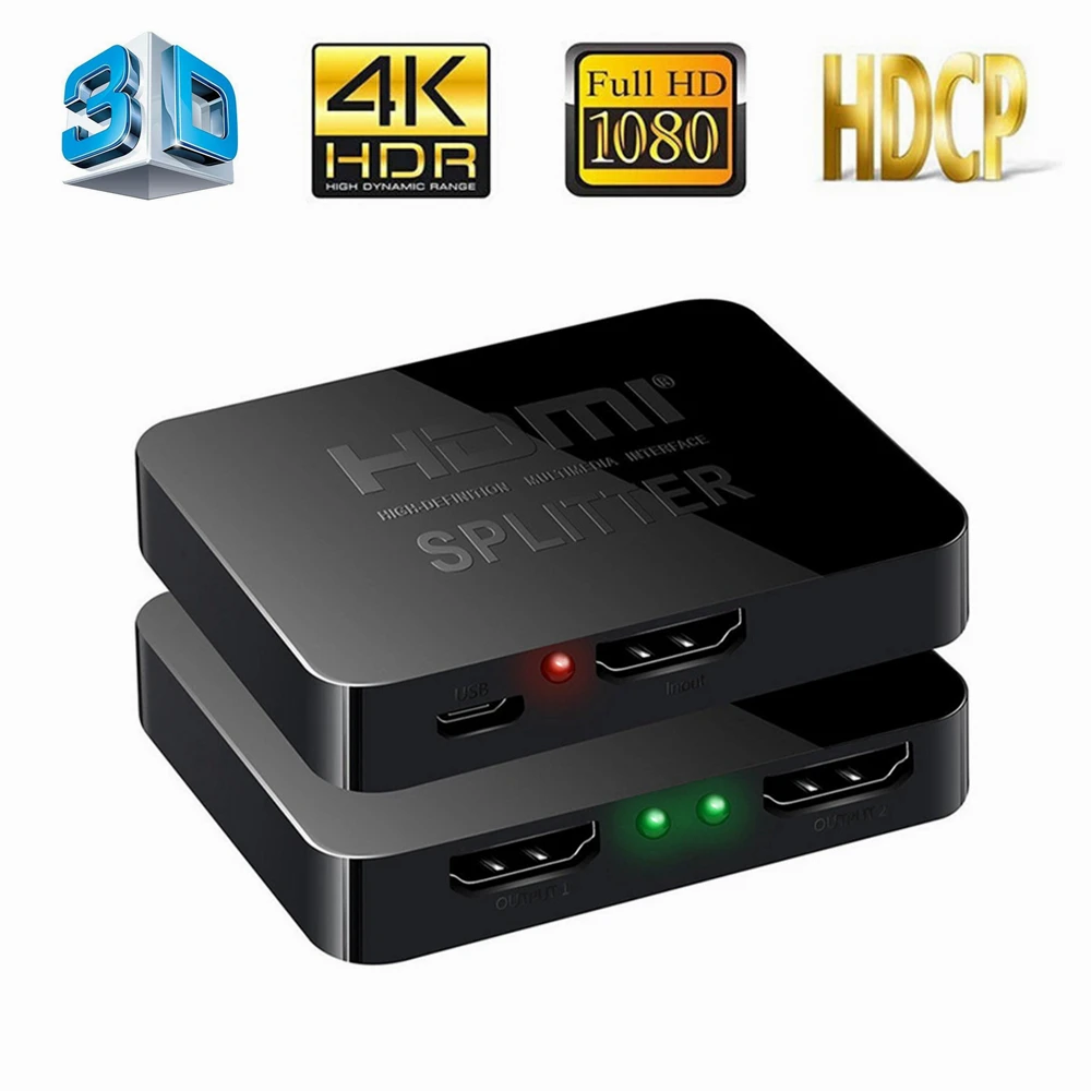 1 вход 2 выхода Ultra HD 4K 3D HDMI сплиттер HDCP 1080P HDTV HDMI усилитель переключателя 1x2 UHD двойной дисплей 4K* 2K видео адаптер