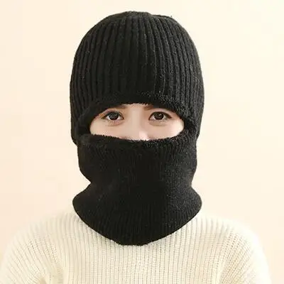 Мужские шапки Skullies, ветрозащитный для езды, маска, защита для ушей, Балаклава, зимние шапки для женщин, Толстая теплая вязаная шапка для женщин и мужчин - Цвет: black