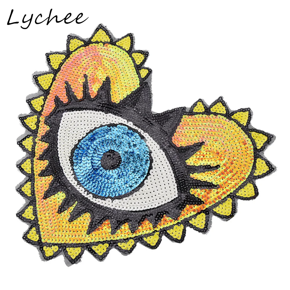 Lychee Блестящие Блестки в форме сердца любовь Злой Глаз Вышитые пришить патчи аппликация Большая эмблема на ткани для DIY ремесло