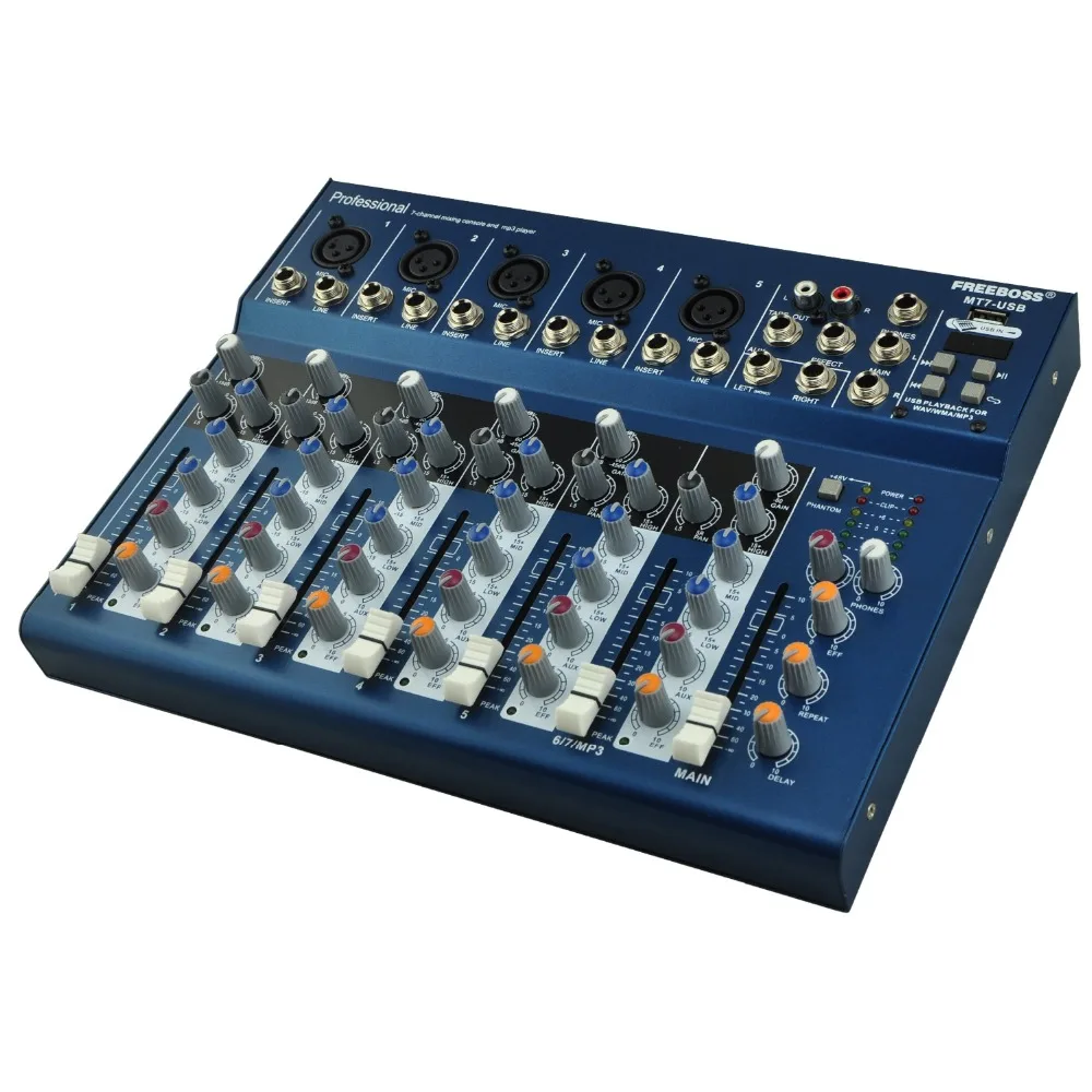 Freeboss MT 7 5 моно + 1 стерео каналов USB Профессиональный DJ аудио микшер консоль с 48 В
