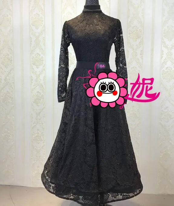 customize girl juvenile Standard Ballroom dress Waltz/tango long sleeve kids black J16 ballroom waltz | Тематическая одежда и