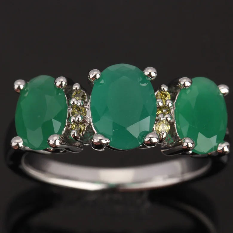 Захватывающий 3 шт Форма зеленый Jewelry Оливковое Перидот кольцо из стерлингового