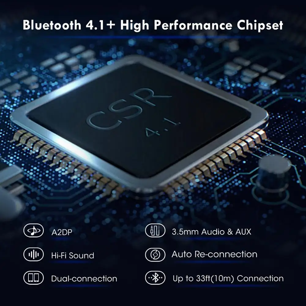 Mpow Bluetooth 4,1 приемник портативный беспроводной 3,5 мм аудио адаптер 5-мин Быстрая зарядка громкой связи Bluetooth автомобильный комплект