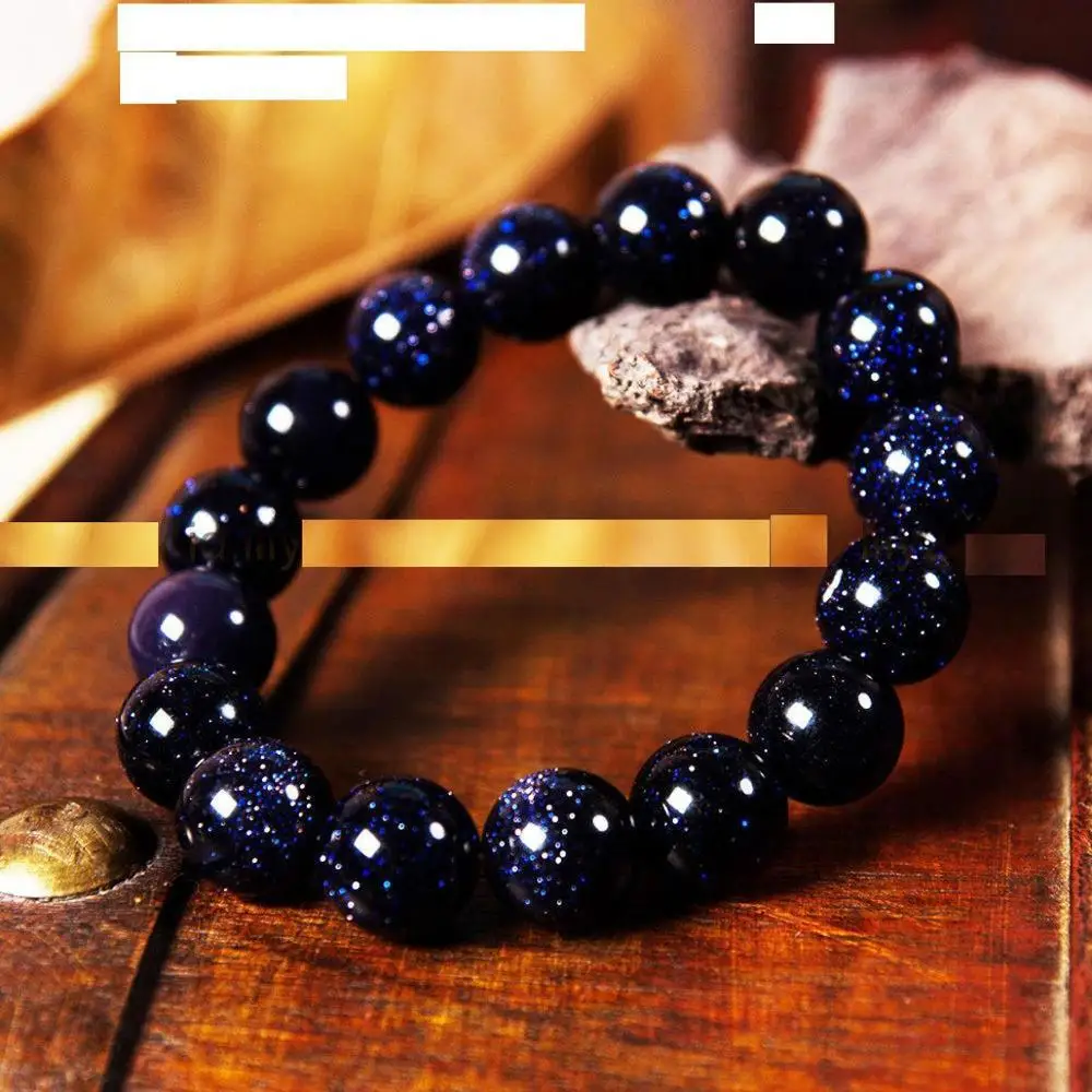 

fashion 10mm Natural blue sand stone romantic couple elastic Bracelet 7.5"AAA