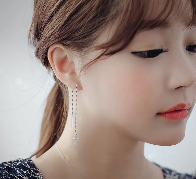 Женские серебряные серьги в виде крестиков изящные из 100% стерлингового серебра