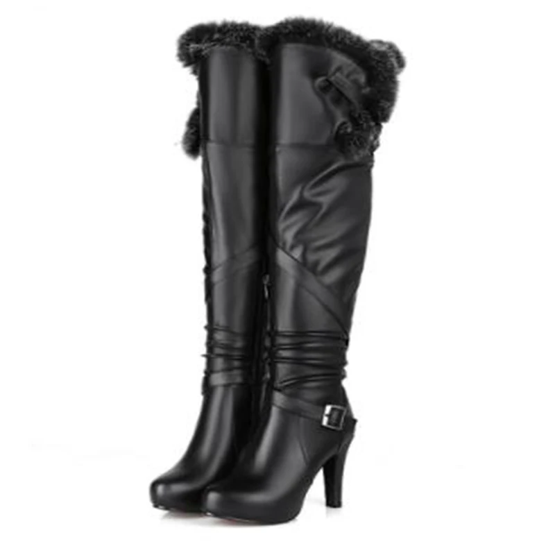 Женские зимние модные сапоги ботфорты выше колена из натуральной кожи с тонким
