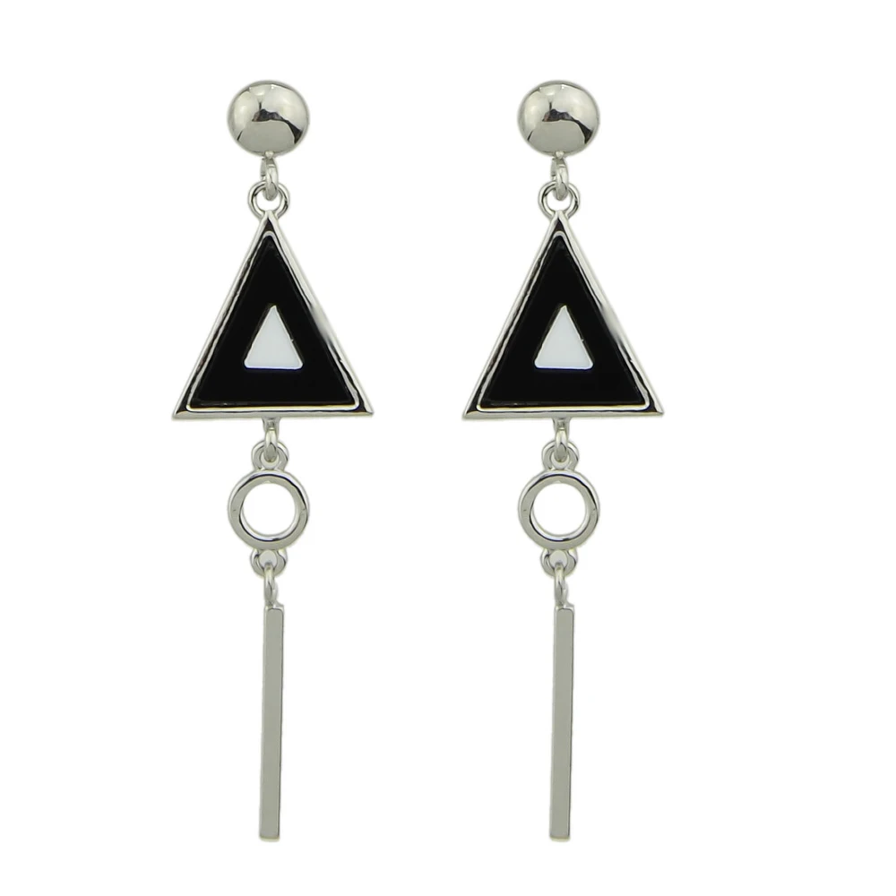 Fanhua Boho Серьги Jewelry Bijoux серебро Цвет цепи с черной эмалью Цветочное сердце