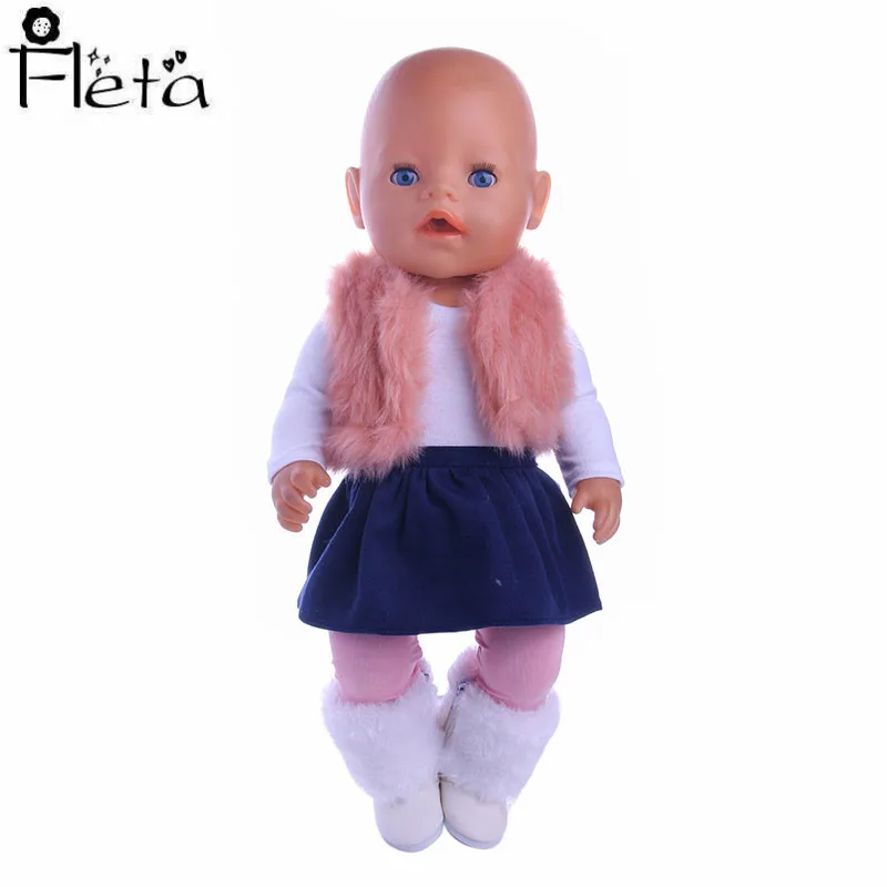 b973 Fleta, кукла, 3 комплекта зимнего костюма, плюшевый жилет+ белая футболка с длинными рукавами+ юбка+ колготки для 18 дюймов или 43 см, американские кукольные аксессуары - Цвет: b973