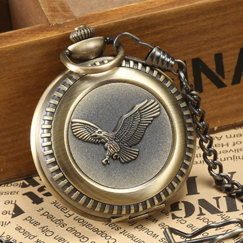 

Top Quality Pocket Watch Eagle Design Laser Engrave Flying Wing Quartz Fob Chain Watches Necklace Pendant Mens Boy Gift Clock