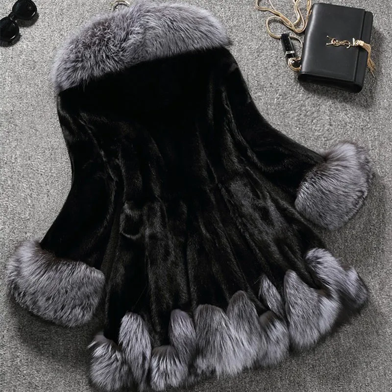 Пальто с искусственным мехом парка капюшоном белая куртка Женское пальто