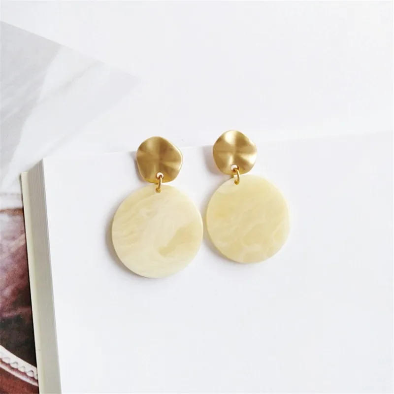 XEDZ Geometric Round Irregular Pattern Acetate Alloy Earrings Japanese and Korean Trendy Retro Women's Jewelry Accessories | Украшения