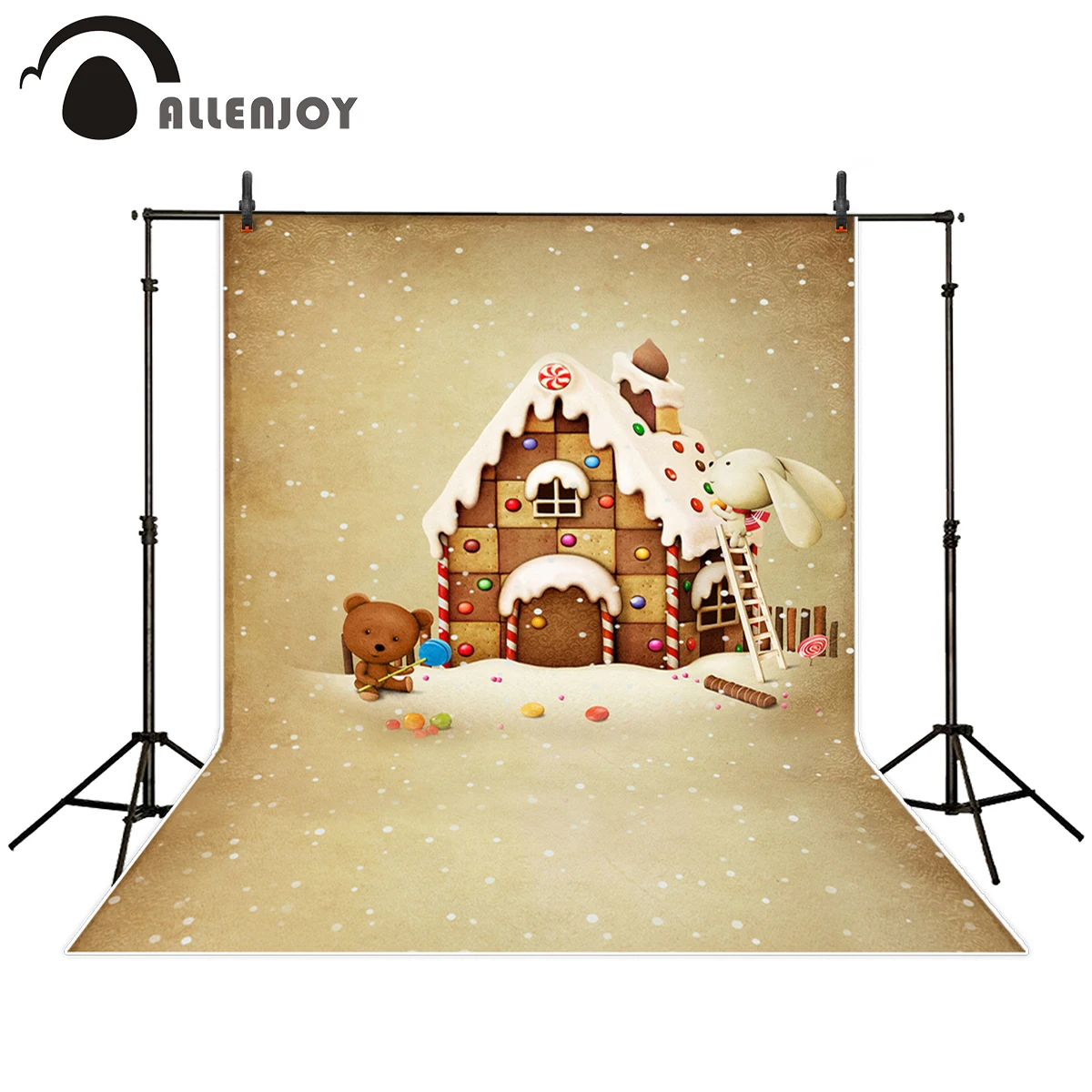 Фон Allenjoy для фотостудии Рождественский мультяшный имбирный дом медведь боке фон