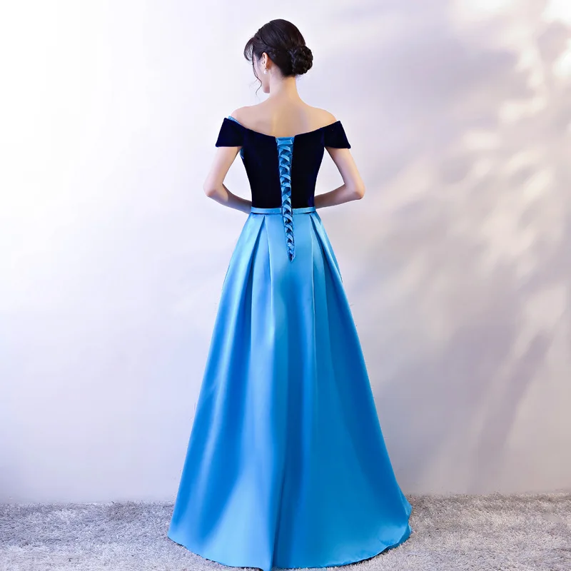 Blue Long Prom Dresses 2019 New Off The Shoulder Gown Satin Formal Dress Women Occasion Party Robe De Soiree | Свадьбы и торжества