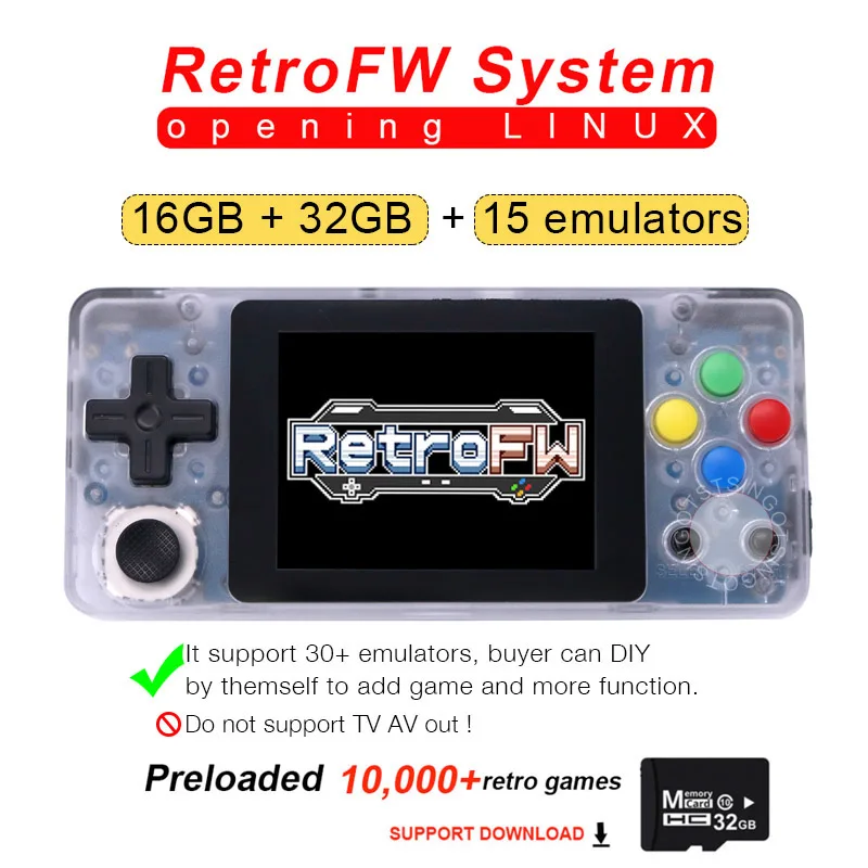 2.0white 32GB TF Новая игровая консоль LDK 2,7 дюймов LINUX RetroFW система DIY ретро игровая видео плеер 48 ГБ встроенные 10000 Ретро игры управление на 360 градусов - Цвет: 2.0white 32GB TF