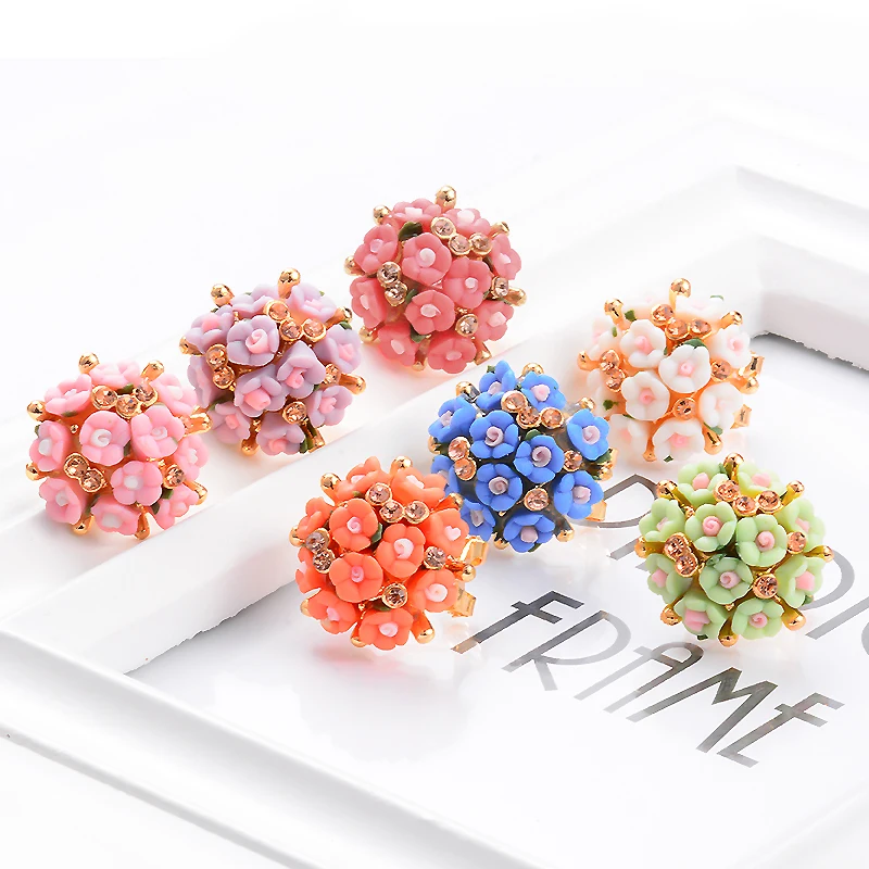 H: HYDE, 7 цветов,, Двойные серьги-гвоздики, Букле д 'Орель, бижутерия для женщин, ювелирные изделия, керамические серьги-гвоздики в виде цветка, Brincos