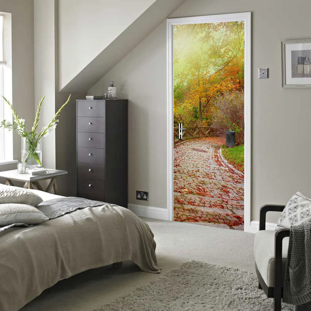 Наклейка на дверь Funlife самоклеящаяся водостойкая наклейка с листьями сланце для