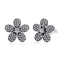 bk original 925 sterling silver dazzling daisy flower stud earrings for women jewelry