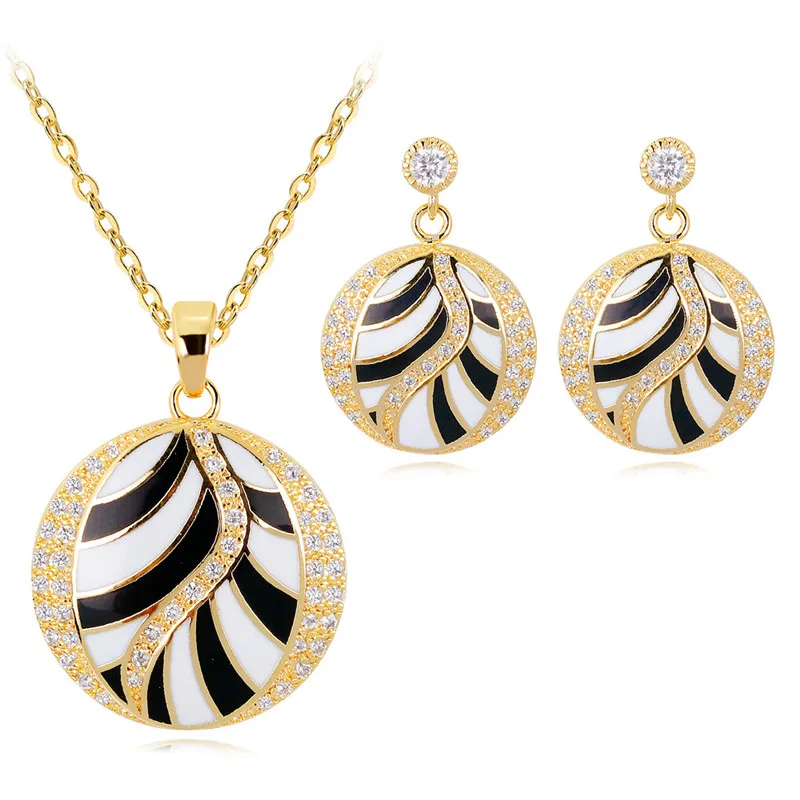 Color Enamel Set Copper Inlaid Zircon Necklace Earrings Anniversary Woman Small Gift Fashion Jewelrysetsbeads Jewelry Making | Украшения и