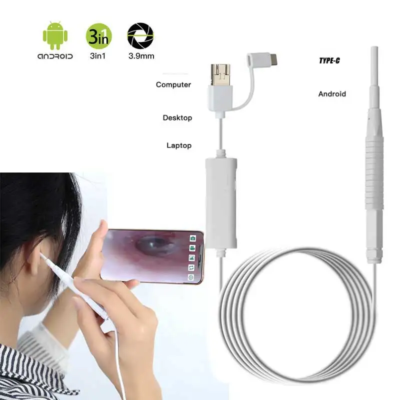 

IP67 endoscope 3.9mm HD visual ear spoon household mobile phone LED otoscope ear mouth nose skin inspection endoscope