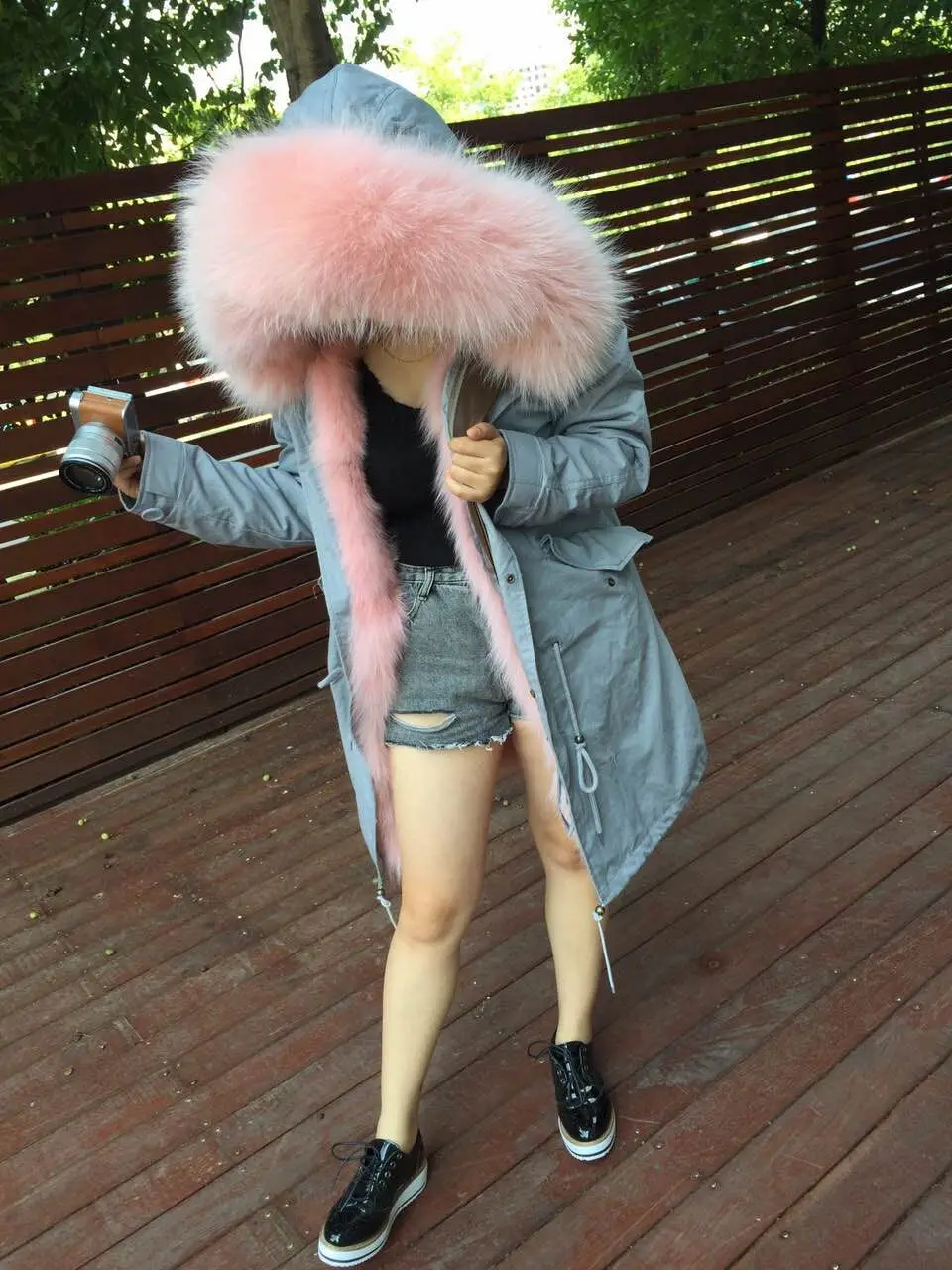 2020 Женская армейская зеленая легкая парка из натурального Лисьего меха розовая