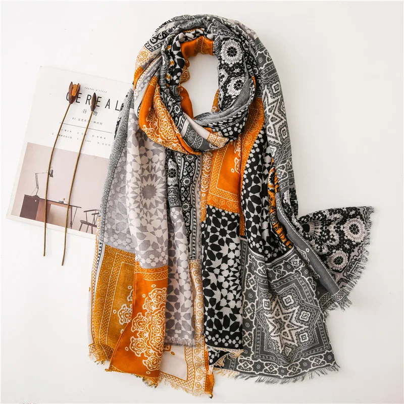 Женская модная богемная Геометрическая бахрома шаль из вискозы шарф Printe Echarpe