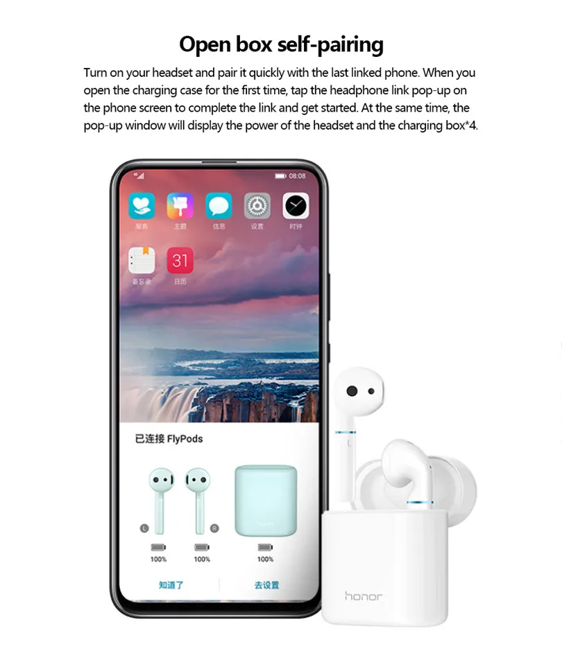 Honor Flypods Pro, беспроводные, водонепроницаемые, динамические наушники, Беспроводная зарядка с микрофоном, сенсорный, двойной кран, управление Bluetooth 5,0