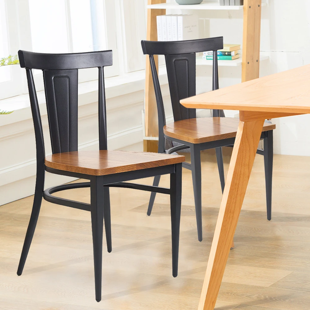 

2 Packs High Back Dining Chairs Metal Leg Side Chairs with Wood Seat,Stackable Fully Assembled Modern Furniture for Retro Bistro