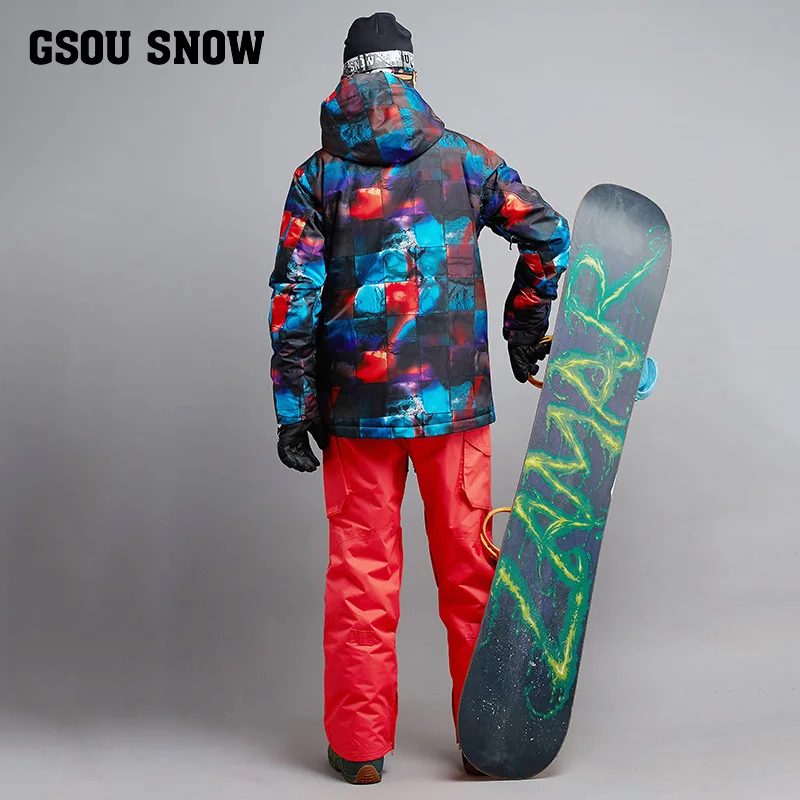 Мужской зимний лыжный костюм GSOU водонепроницаемая плотная теплая ветрозащитная