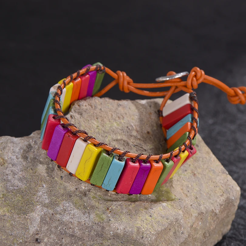 Богемия Многоцветный натуральный камень браслет чакра для женщин и мужчин