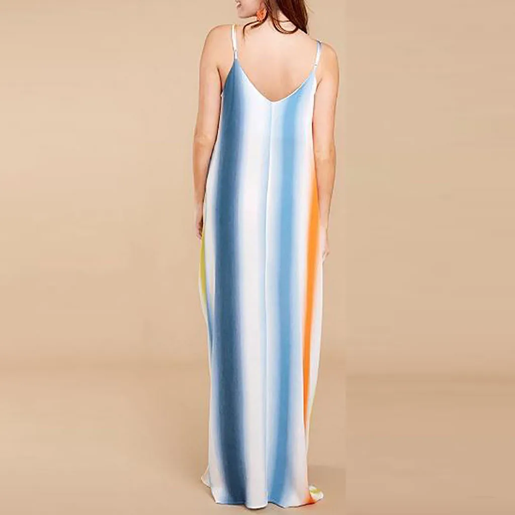 Модное женское летнее платье в полоску пляжные Макси платья с градиентом на