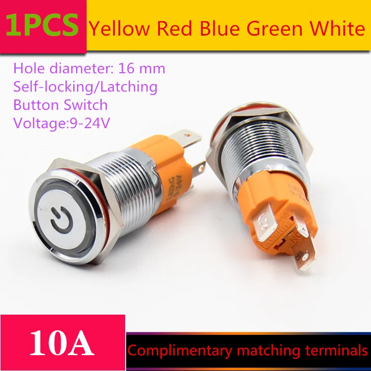 

1PCS YT1210 Hole Size 16 mm Self-locking/Latching switch Metal push button switch With LED Light 9-24 V 10A Sell at a Loss