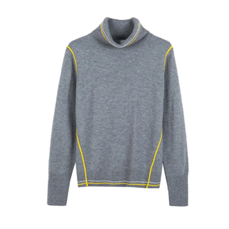 

pure wool solid knit women korean style lacing wire turtleneck slim pullover sweater grey 3color M-3XL