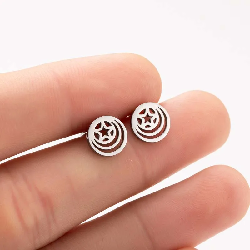 Yiustar New Simple Hollow Small Star Geometric Round Circle Stud Earrings for Women Ear Attractive Charming Jewelry Keepsake | Украшения и