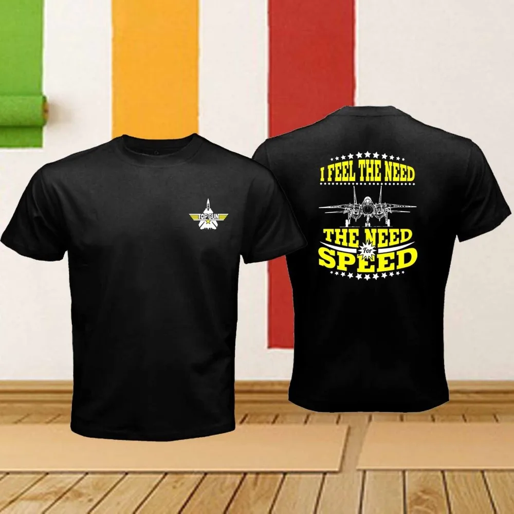 Мужская футболка с надписью Top Gun и I Feel The Need For Speed черная летние топы футболки