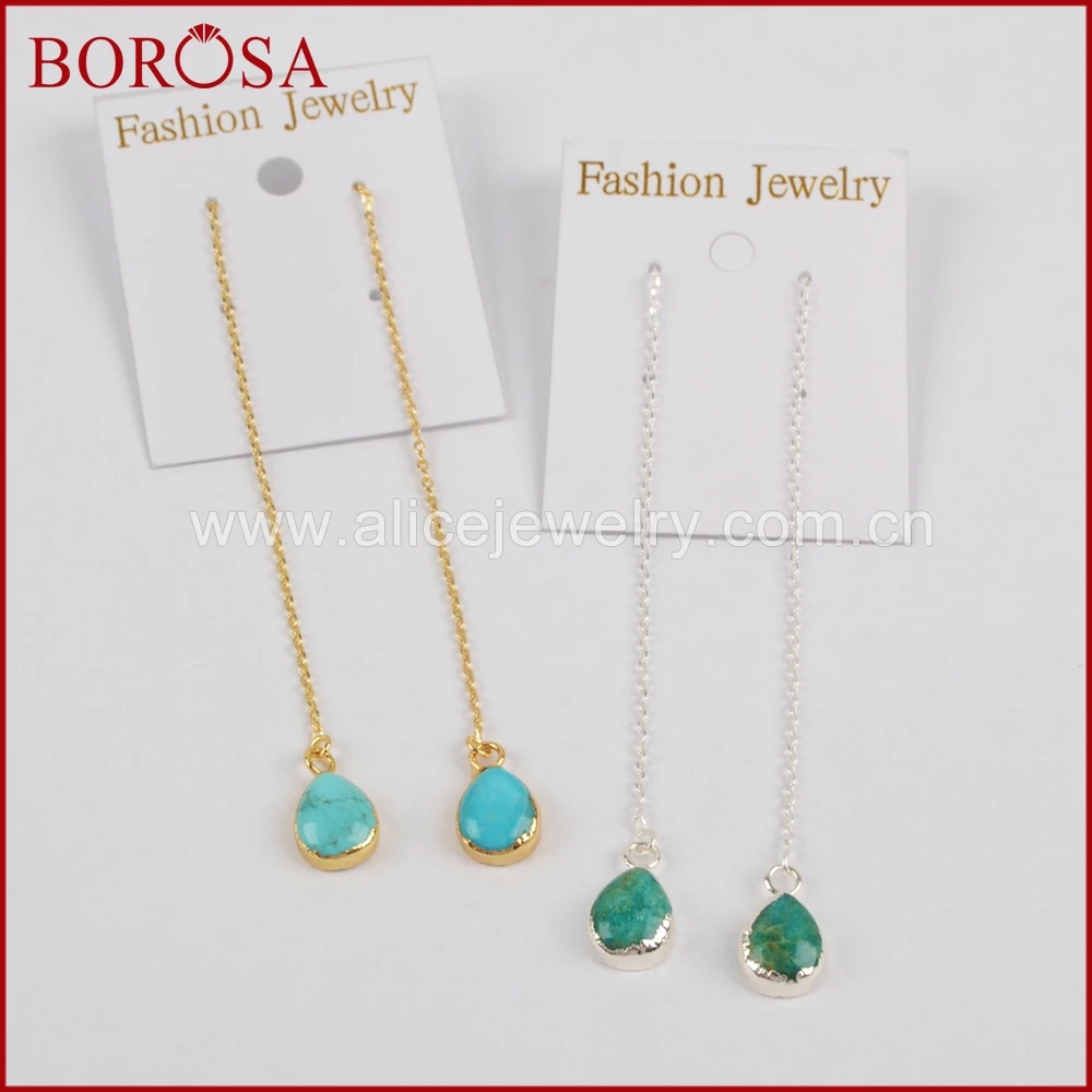 Женские золотистые друзы BOROSA Teardrop 100% натуральный голубой камень новые серьги