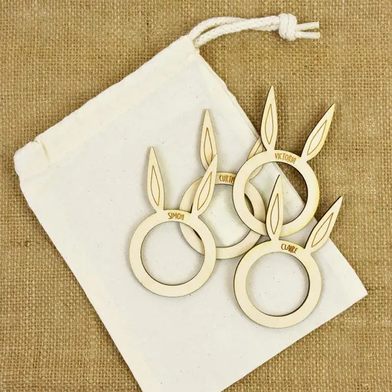 Personalized Easter Rabbit Wood Napkin Rings Table Decor Bunny Ear Laser Cut Ring Holder | Дом и сад