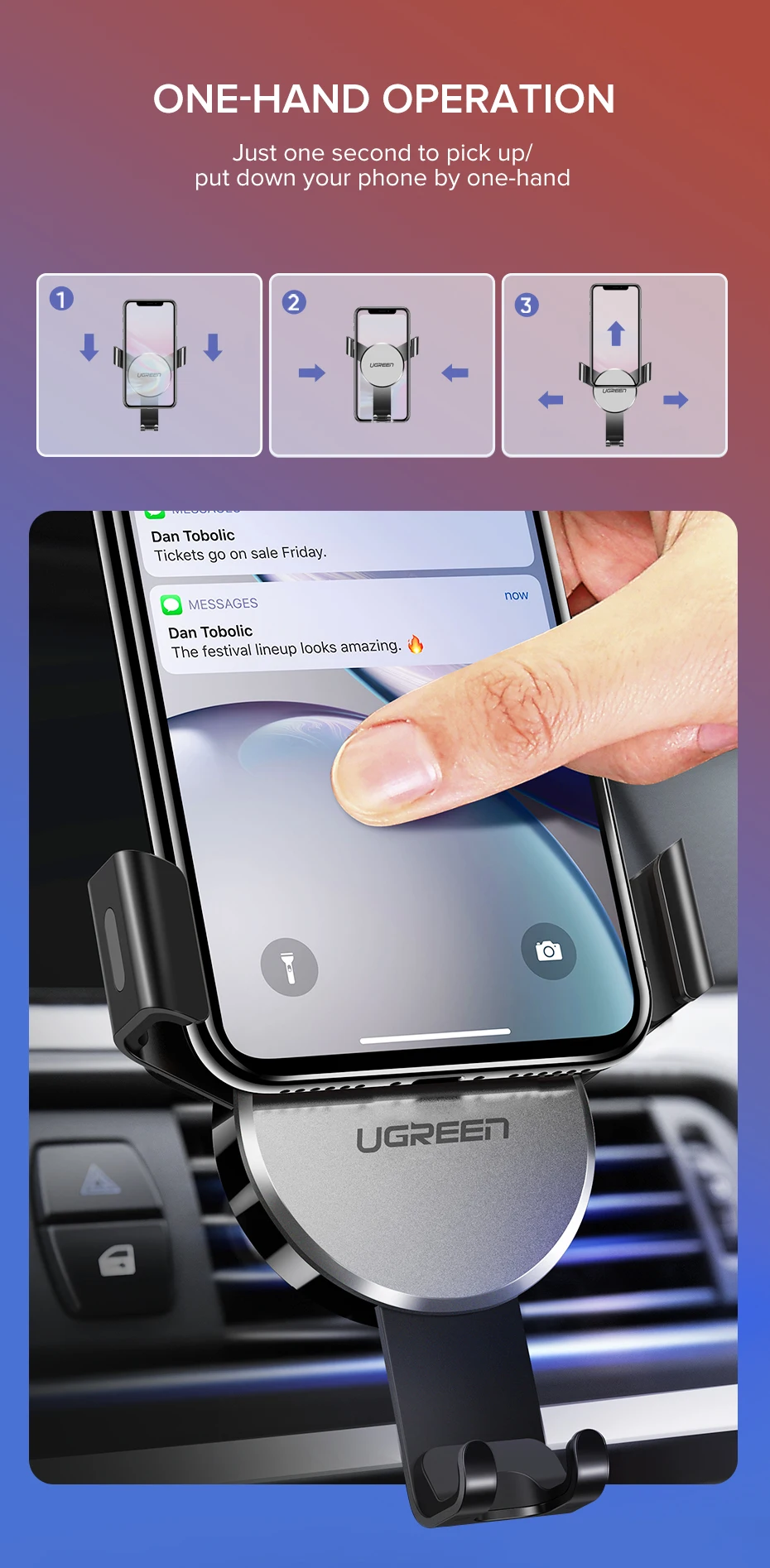 Автомобильный держатель для телефона Ugreen для iPhone Xs X 8 7, крепление на вентиляционное отверстие, металлическая пластина, держатель для мобильного телефона, держатель для мобильного телефона, подставка