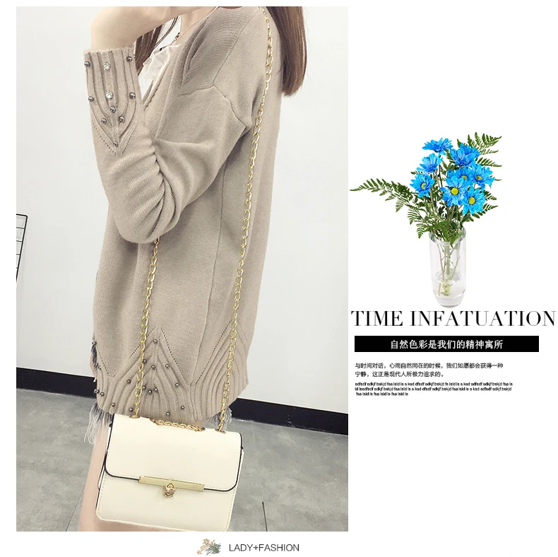 New Women Spring Autumn Sweater 2018 Cardigan Korean Slim Knit Outwear Coat Winter V Neck With Beading |