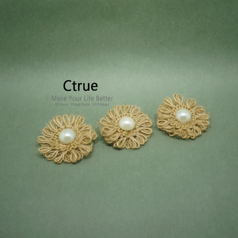 24 шт./лот натуральный джутовый Мешковина гессийский цветок с бусины из