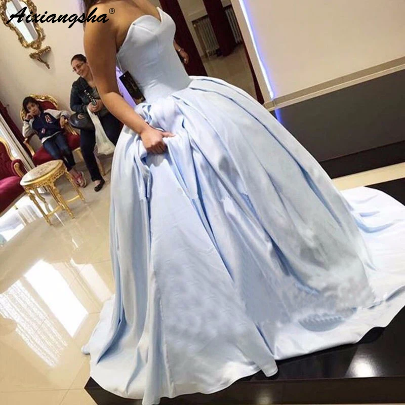 Светло-голубой атласная бальное платья для выпускного вечера vestido fiesta в сдержанном стиле для возлюбленных, длинные, праздничные платья для выпускного вечера вечерние платья