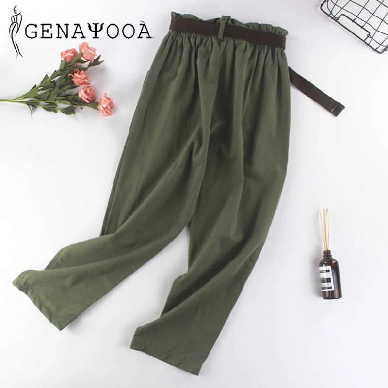 Genayoa эластичный пояс свободные брюки карго с поясом высокая талия длина по
